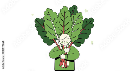 Embracing Nature's Bounty: An Illustrated Person With Leaves, A Feeling Of Joy And Health