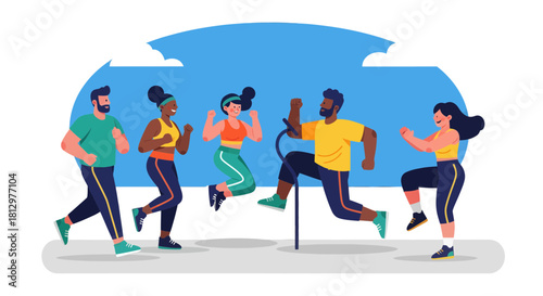 Energetic People Exercising Outdoors In A Motivational And Joyful Fitness Scene