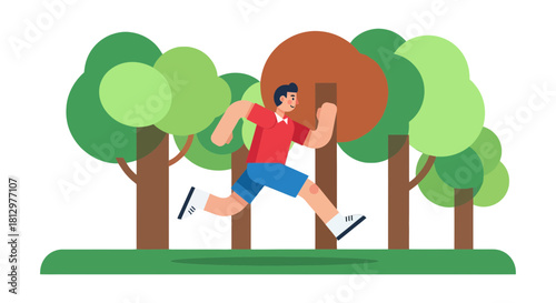 Energetic Person Runs Joyfully Through the Forest Towards New Summertime Adventures