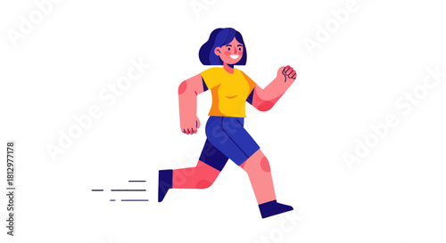 Energetic Woman Running in a Dynamic Illustration Against a Stark Black Background