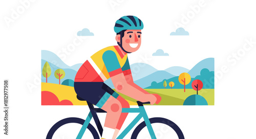 Cyclist Enjoying A Scenic Ride In Nature With A Beautiful Background Illustration