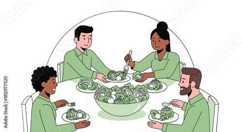 Family Gathered Around Table Enjoying Fresh Salad, Sharing Healthy Meal Together
