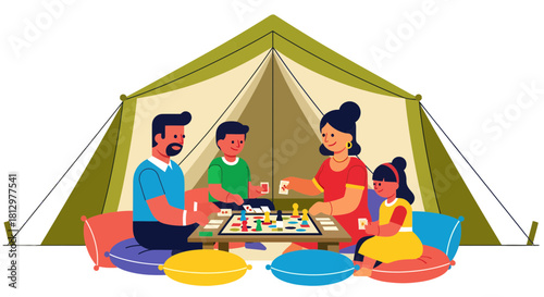 Family Gathered In Tent Playing Game Night Joyful Activities Together Forever