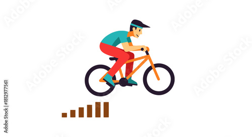 Cyclist Performing a Stunt with Progress Bars, Isolated on a Black Background