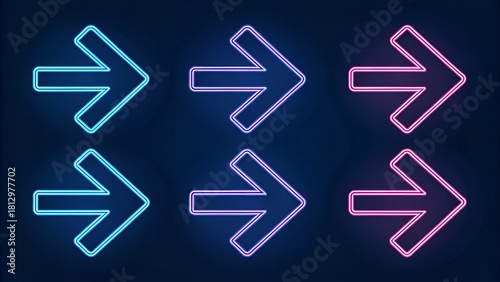 Neon Blue and Pink Gradient Arrow Icons – Minimal Futuristic Glow Set