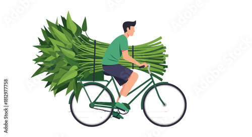 Cyclist Transporting Fresh Produce on a Bicycle Against a Black Background