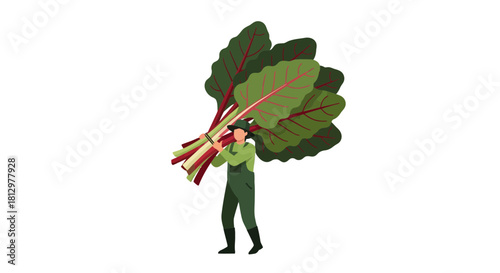 Farmer Carrying A Bountiful Harvest Of Fresh Harvested Green Vegetable Produce