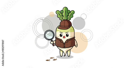 Detective Radish With Magnifying Glass Investigating On Black Background Animation