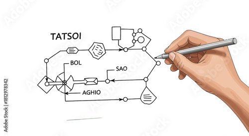 Digitally Crafted Plan Illustrated Through A Hand with Digital Pen on Black Background