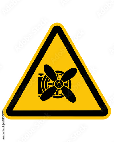 Warning Rotating Fan Blade Hazard - Safety Alert for Moving Machinery, Beware of Propeller Risk, Industrial Caution, Engine Precautions, and Workplace Safety