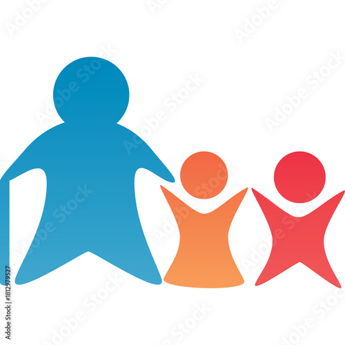 Stylized Colorful Silhouettes Representing Family Unity And Support Standing Together Against A White Background With A Transparent Overlay