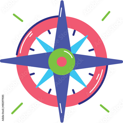 Stylized Compass Rose Graphic With Blue And Red Accents And Green Center On Transparent Background Vector Art