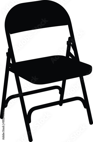 Silhouette of a classic folding chair, simple metal design for events and home use, portable collapsible seating vector illustration on white background
