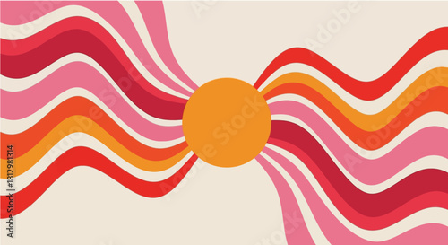 Retro vibes with groovy waves and a golden sun create a captivating design, perfect for adding a stylish, vintage touch to your next project with vibrant colors