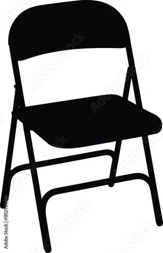 Silhouette of a metal folding chair, portable lightweight seating for indoor and outdoor use, simple stackable event furniture vector illustration design