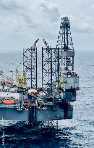 Offshore Oil and Gas Jack-up Drilling Rig in the Sea