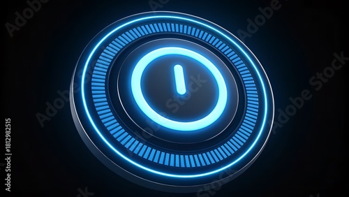 Futuristic Neon Power Button Icon – Electric Blue Tech Glow Design