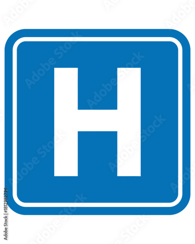 Blue Square with White Letter H Sign Symbol, Hospital or Healthcare Facility Guidance Navigation Graphic, Minimalist Medical Indication Vector