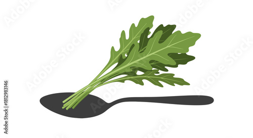 Fresh Arugula on Spoon: A Culinary Delight Against a Striking Black Background