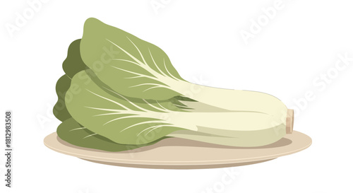 Fresh Bok Choy Resting On A Plate Depicting A Natural Organic Culinary Creation