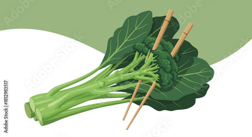 Fresh Broccoli And Chopsticks Composition Against a Textured Background Illustration