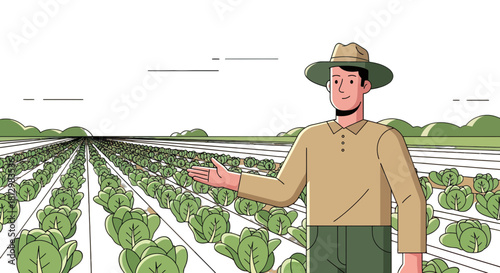 Farmer Stands Proud In A Field Presenting A Bountiful Harvest Crop Visualization