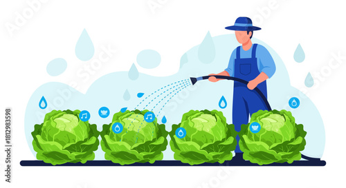 Farmer Watering Cabbage: An Illustrated Guide to Digital Agricultural Practices