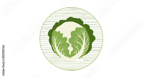 Fresh Cabbage Composition Within Grille Circle on Dark Background Artistic Design
