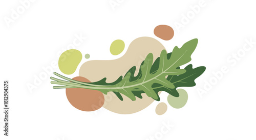 Fresh Arugula Composition Against Dynamic Colored Shapes on Black for Elegant Design