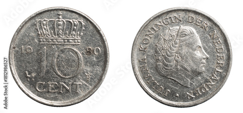 ten dutch cents coin isolated on white background