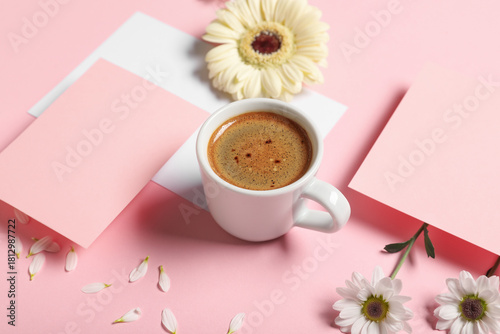 Cup of coffee with gerbera ...