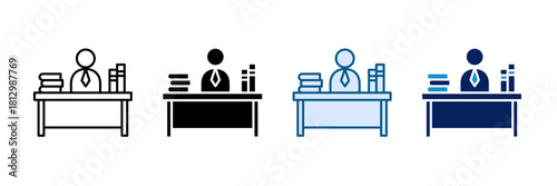 Teacher Desk Icon Set Multiple Style Collection