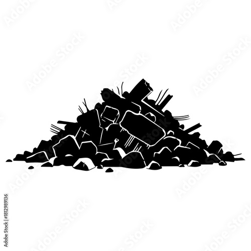 Silhouette of a pile of debris, trash, or rubble isolated on