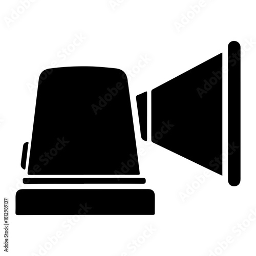 Black silhouette icon of a siren or emergency warning light and horn
