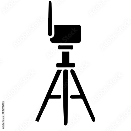 Black and white icon of a surveying total station or theodolite equipment