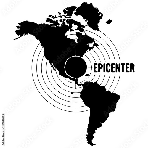 Black and white graphic of earthquake epicenter on north america map