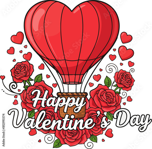 Romantic Heart Balloon with Floral Latin Calligraphy