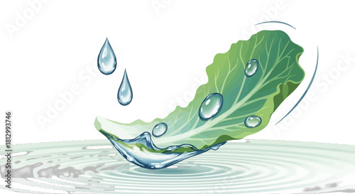 Fresh Leaf And Water Droplets Creating Natural Aesthetic With Smooth Artistic Rendering