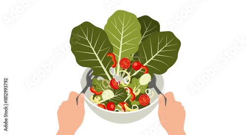 Fresh Salad Being Prepared in a Bowl, Ready for Enjoyment and Nourishment