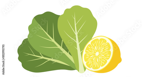 Fresh Lettuce and Zesty Lemon on Black Background for Healthy Eating Concepts