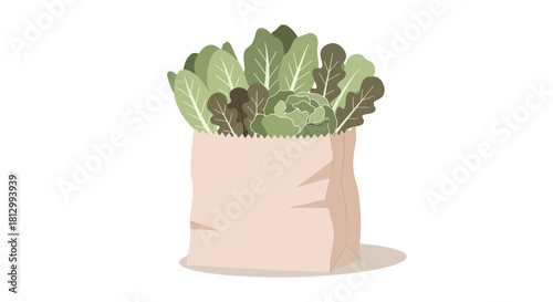 Fresh Vegetables In A Paper Bag, Healthy Eating, Minimalistic Illustration Design