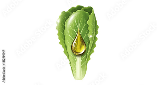 Fresh Lettuce Leaf With An Oil Drop Indicating Nature's Pure And Healthy Nutrients
