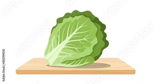 Fresh Lettuce On Wooden Board With Black Background, Healthy Eating Concept