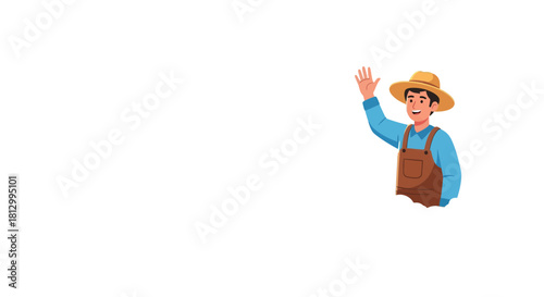 Friendly Farmer Waving Hello Under A Vast Black Backdrop With Open Hand Gesture