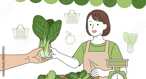 Fresh Produce Market: A Lively Scene of Trading and Buying Organic Greens