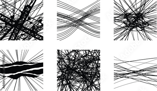 Abstract chaotic power lines pattern creating complex overlapping wire silhouettes with dynamic geometric energy line designs suitable for backgrounds and digital artwork
