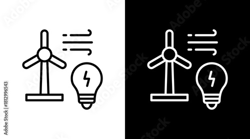 Wind Power Outline White Icon Set Design