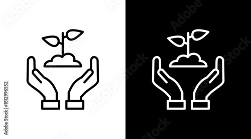 Tree Planting Outline White Icon Set Design