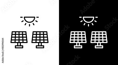 Solar Panel Outline White Icon Set Design