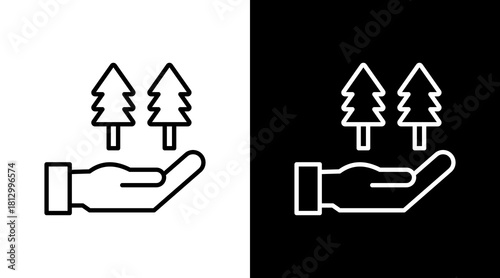 Forest Care Outline White Icon Set Design